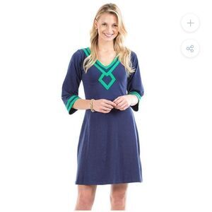 Duffield Lane Gabi Cotton Dress In Navy Green